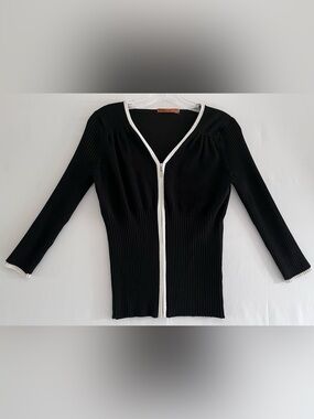 Beldini Rhinestone Zip Ribbed Cardigan Knit Top • Y2K Whimsigoth Coquette